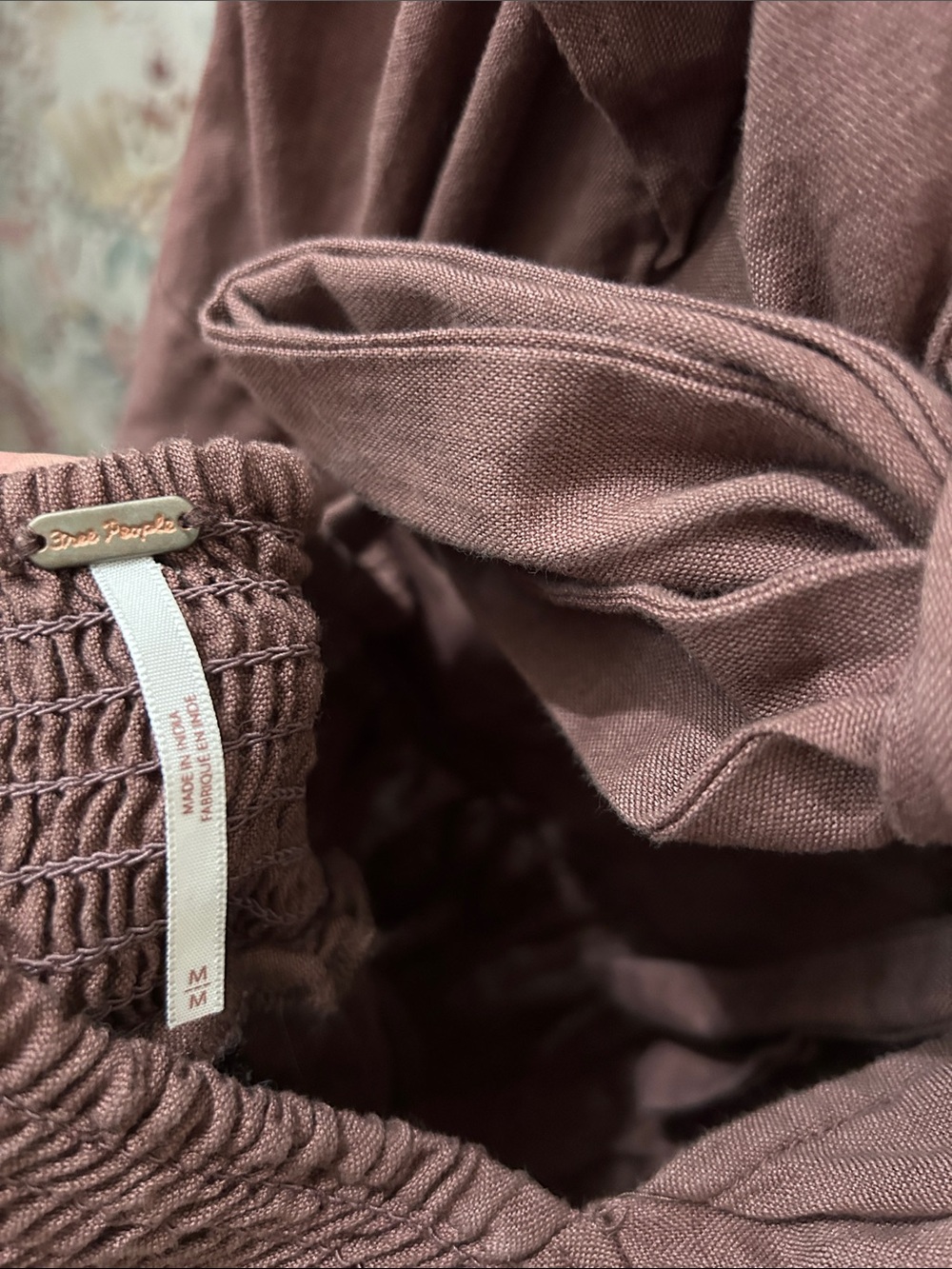 Free People Erin Skater Linen Blend Open Tie Back Mini Dress Brown Medium - Picture 7 of 9